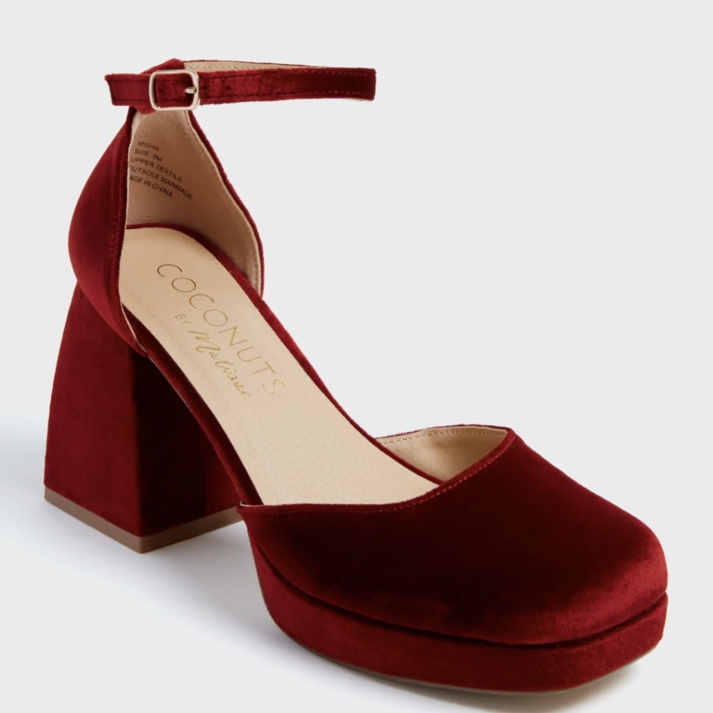 Coconuts by Matisse Misha Burgundy Red Velvet Platform Heels 👠 - Picture 2 of 16